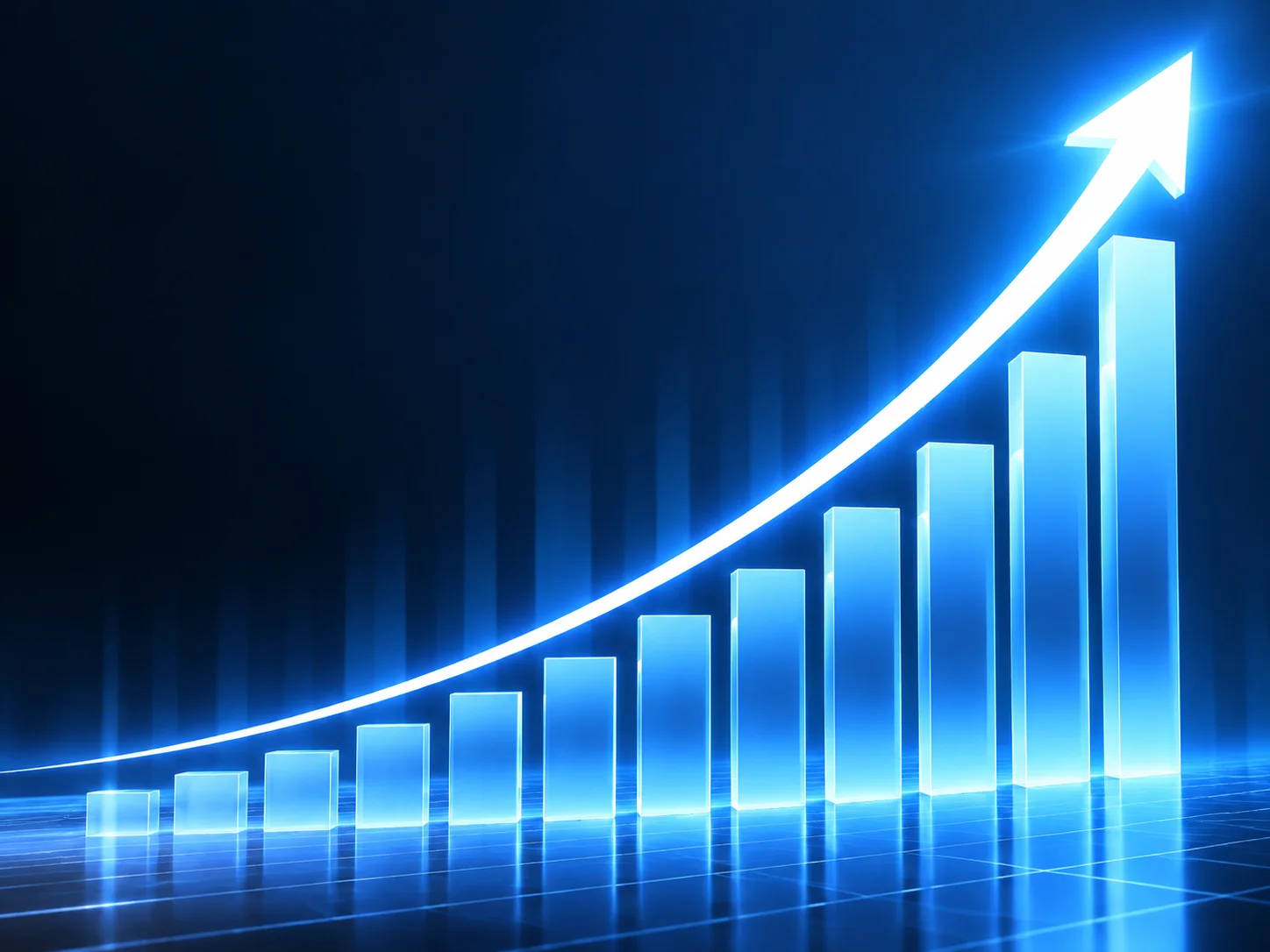 Glowing blue bars and an upward arrow illustrating rapid performance growth